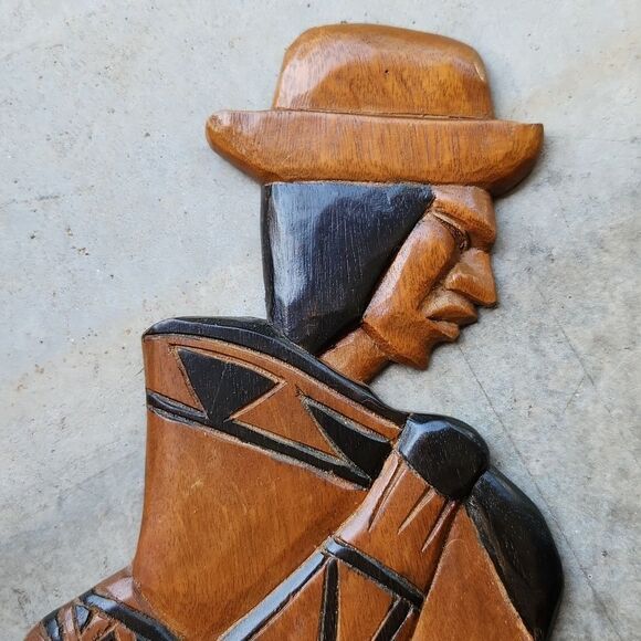 La Paz Bolivia Hand Carved Wooden Wall Hanging 1982 Set of 2 - Picture 2 of 14